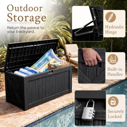 Devoko 120 Gallon Deck Box Resin Outdoor Storage Box Waterproof - Image 2
