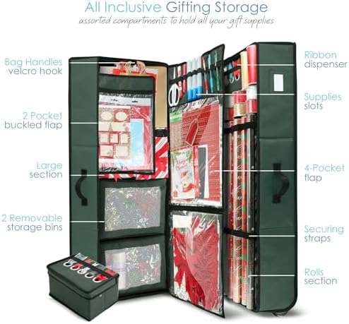 Hearth & Harbor Holiday Storage with Extra 2 PC of Christmas Storage Bins and Ribbon Storage Organizer - Fade Resistant Wrapping Paper Storage Containers with Wheels Fits Up to 30 Rolls of 40" Length - Image 2