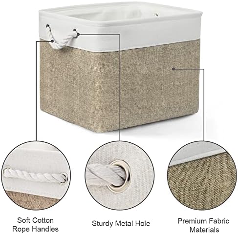 TheWarmHome Organization and Storage Basket for Gifts Empty - 16x12x12 inch Cube Storage bin 3 Pack Fabric Storage Cubes, Collapsible Baskets for Organizer Closet Cloth Gift Toy (White & Khaki) - Image 6