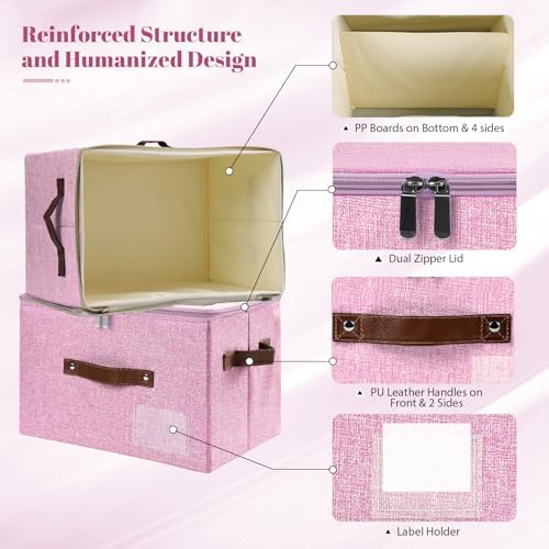ANMINY Storage Box Fabric Bins with Zipper Lid, 17.7"x13.8"x10" Pink, 3PCS - Image 4