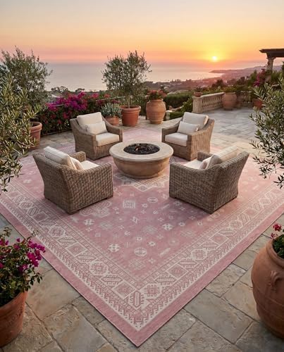 Rugs.com - Outdoor Aztec Rug – 13 Ft Square Pink Indoor/Outdoor Rug Washable Stain-Resistant Flatweave for Patios, Decks, and Porches - Image 6