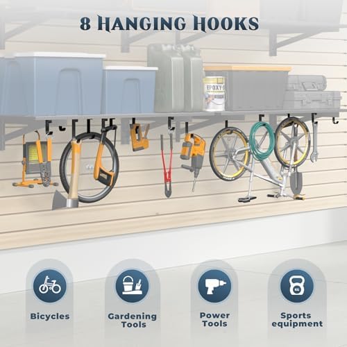 Jusgym 2 Pack Garage Shelving Wall Mounted with 8 Hooks, 2x4ft, 500lbs - Image 4
