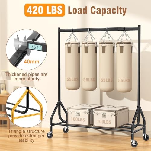 EAGMAK Heavy Duty Clothes Rack Load 420 LBS, 47.2" Long Rolling Garment Rack with Lockable Wheels, Standing Metal Clothing Hanger, Portable Wardrobe Sturdy Coat Organizer for Hanging Clothes (Black) - Image 3