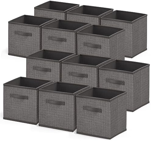 Nestl Cube Storage Organizer - Foldable 12-Cube Fabric Bins With Handles - 11-Inch Grey Closet Baskets for Bedroom, Playroom and More by Nestl