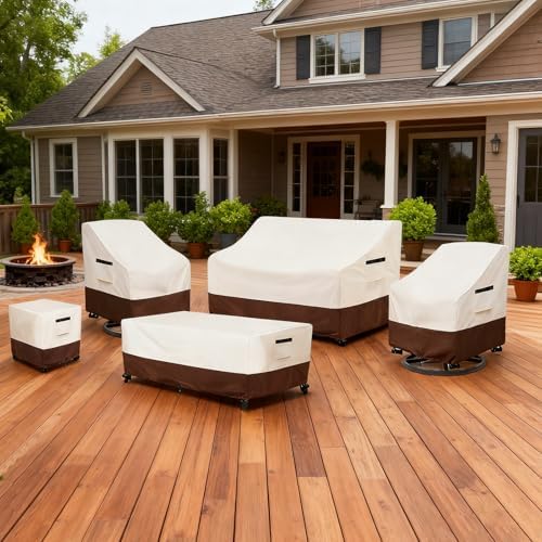 Patio Chair Covers 2 Pack,Swivel Lounge Chair Cover,Waterproof Heavy Duty Patio Furniture Covers for Outdoor Swivel Lounge Chair(30 W x 34 D x 38.5 H inches) Beige & Brown - Image 7