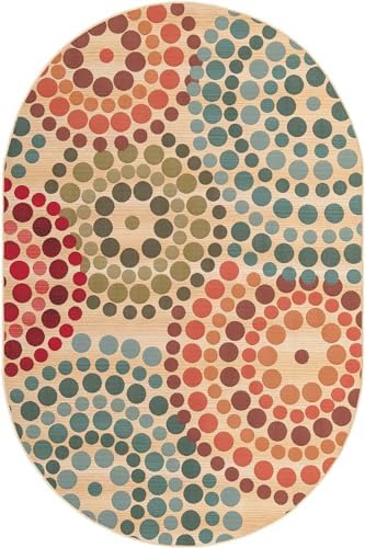 Unique Loom Outdoor Modern Collection Area Rug - Spark (5' 3" x 8' Oval Beige/Burgundy) - Image 3