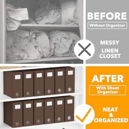SpaceAid 12 Pack Bed Sheet Organizers and Storage, Foldable Sheet Organizer for Linen Closet, Sheets Set Folder Keeper with Window XL (Queen & King Size) Bedding Container (Brown, 12 Pack) - Image 2