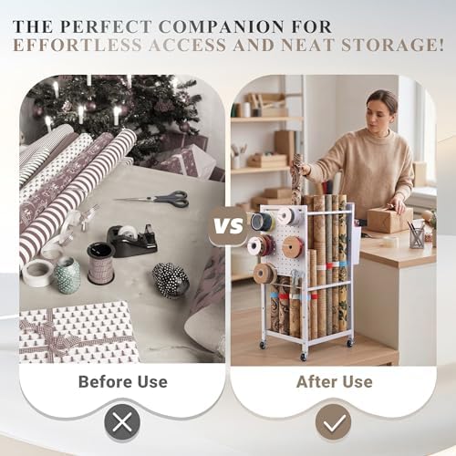 Adjustable Wrapping Paper Organizer Cart with Hooks & Slap Bands - Image 5