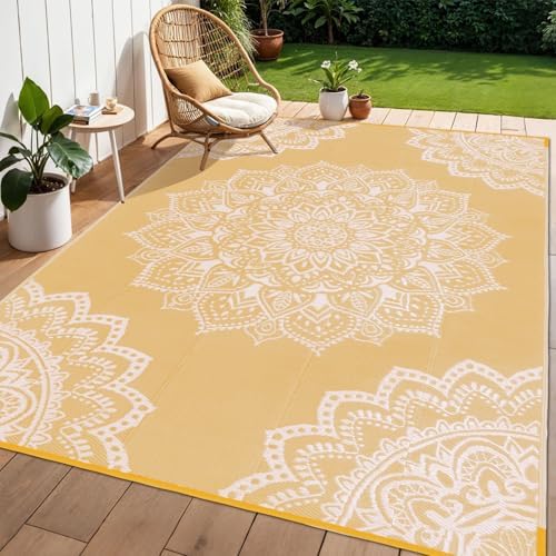 Yamaziot Waterproof Outdoor Rug 6x9 ft, Reversible Plastic Straw Rug for Patio Clearance, Camping, RV Mat, Large Outside Rug Carpet for Porch, Deck, Backyard, Balcony, Picnic, Yellow by Yamaziot
