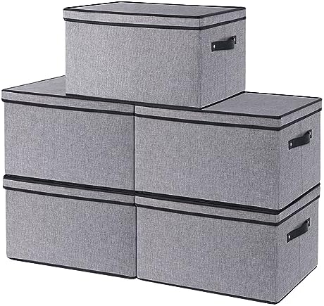Storage Box with Handles,7.1x9.1x13 In,Gray Bin,5-Pack by YheenLf