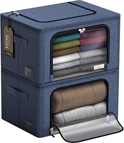 Sorbus Jumbo Clothing Storage Bins with Clear Window (2 Pack, Blue) by Sorbus