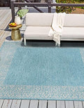 Unique Loom Outdoor Border Collection Area Rug - Floral Border (10' 8" Square, Aqua/ Ivory) by UniqueLoom