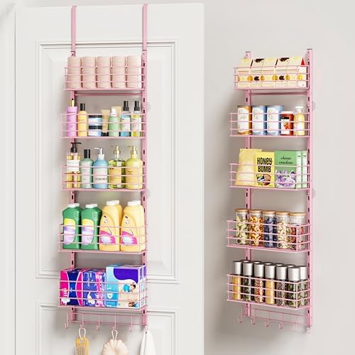 SWTYMIKI Over The Door Organizer - Door Organizer Hanging with 5 Adjustable Metal Large Capacity Basket and 6 Coat Hook, Wall Mounted Shelf for Bedroom Closet Bathroom Laundry Pantry Cabinet Kitchen by SwtyMiki-TidyHomeSweetLife