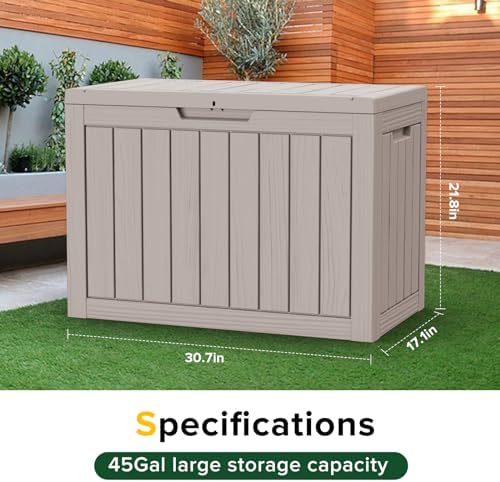 45 Gallon Outdoor Storage Box Waterproof, UV Resistant Deck Box, Lockable Resin Deck Box for Garden Tools Equipment and Cushions, Gray - Image 3
