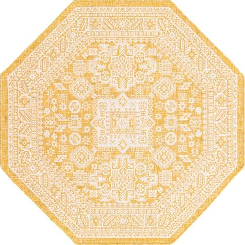 Rugs.com - Outdoor Aztec Rug – 5 Ft Octagon Yellow Indoor/Outdoor Rug – Washable, Stain-Resistant Flatweave for Patios, Decks, and Porches - Image 3