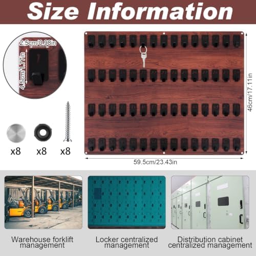 Beeveer Acrylic Key Holder Board with 60 Hooks, Wall Mount Organizer,Walnut - Image 3
