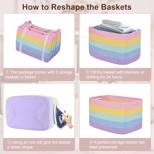 Baskets for Organizing,Storage Baskets,3 Pack Baskets for Shelfves,15"×10"×9" Woven Rainbow Basket,toy storage bins,bins for organization - Image 6