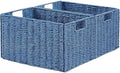 Vagusicc Wicker Storage Basket, Set of 2 Hand-Woven Paper Rope Wicker Basket, Small Storage Baskets for Organizing Toilet Paper Basket, Foldable Large Cube Storage Organizer Bins for Shelves (Blue) by Vagusicc