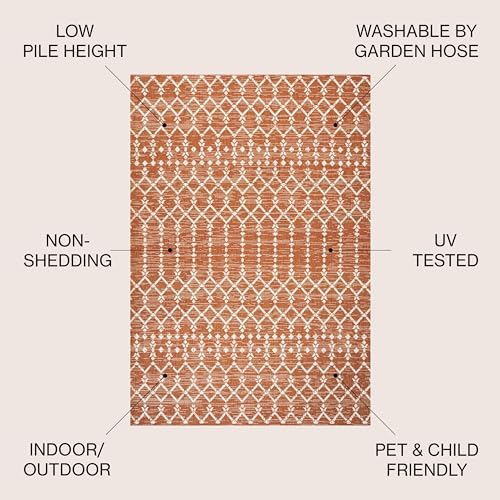 Eyely Moroccan Woven Area Rug 8X10 Orange/Cream, Indoor Outdoor Rug - Image 4