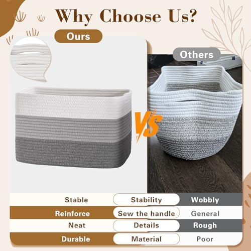 Baskets for Organizing,Storage Baskets,3 Pack Baskets for Shelfves,15"×10"×9" Woven Grey Basket,toy storage bins,bins for organization - Image 5