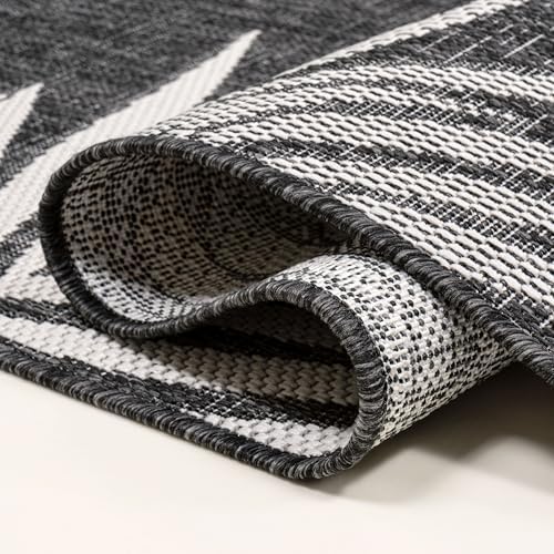 JONATHAN Y Tuscan Sun Polypropylene Indoor Outdoor Area Rug, Dark Gray and Ivory Isla Coastal Cottage Palm Frond Border Design, 2'11" x 4'11", Durable Low-Pile for Patio or Entryway TSN207D-3 - Image 4