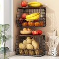 Mefirt 2pcs Fruit Basket Kitchen Storage Basket with Wood Lid by Mefirt