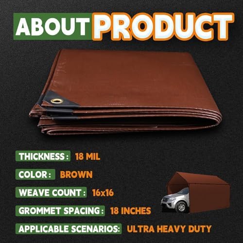RAINDEWAY Tarp 8x12ft Brown Tarps Heavy Duty Waterproof 18Mil Extra Thick - Image 6