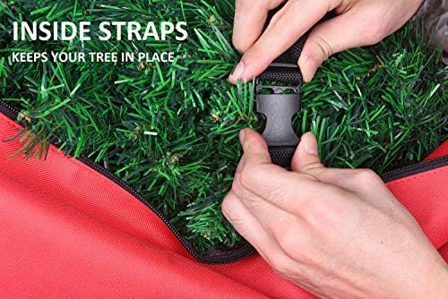 Rolling Tree Storage Bag, Fits Up to 9 foot Disassembled Holiday Tree, 28" Height X 16" Wide X 60" Long Extra Large Heavy Duty Storage Container with Wheels (Red) - Image 5