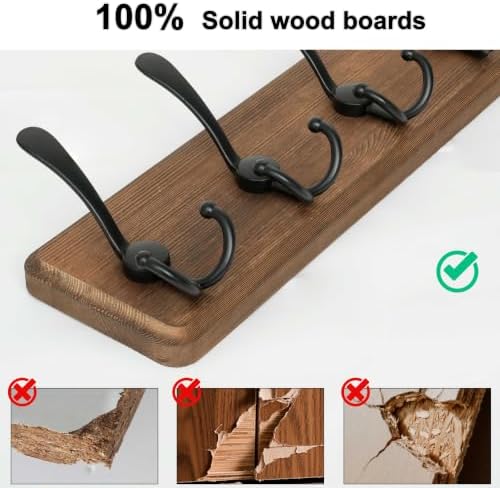WEBI Coat Rack Wall Mount,38 9/16" Long,10 Tri Hooks for Hanging Coats,16" Hole to Hole,Coat Hooks Wall Mounted Coat Hanger,Farmhouse Wood Hook Rack for Clothes,Jacket,Hats,Rustic Black - Image 6