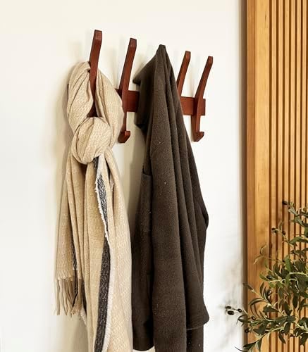 Wooden Wall Hook Rack with 5 Hooks, Solid Sapele Wood Coat Rack, Mid-Century Modern Wall Mounted Entryway Organizer, Heavy-Duty 22 lb Capacity - Image 7