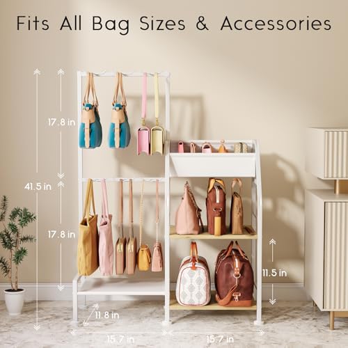 Homsorout Purse Organizer for Women - 3-Tier Storage Stand & 12 Fixed Hooks, Visible Backpack Storage, Space-Saving Bag Organizer Rack for Home, Closet, White - Image 3