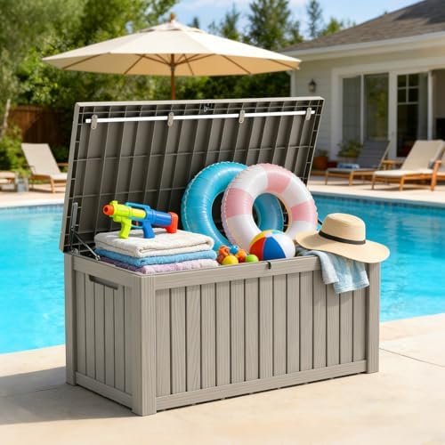 Outdoor Large Storage Cabinet Deck box, 150 Gallons Waterproof Heavy Duty Deck Box, Lockable Patio Storage box for Garden Tools, Lawn Mower, Bike, Trash Cans, Pool Supplies - Image 5