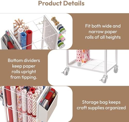 Wrapping Paper Storage Cart Station with 12PCS Slap Bands - Image 5