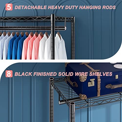 Raybee Clothes Rack,Clothing Racks for Hanging Clothes 900LBS Capacity Heavy Duty Portable Closet with 5 Hanger Rods & 8 Shelves for Walk-in Closet,Apartment - Image 4