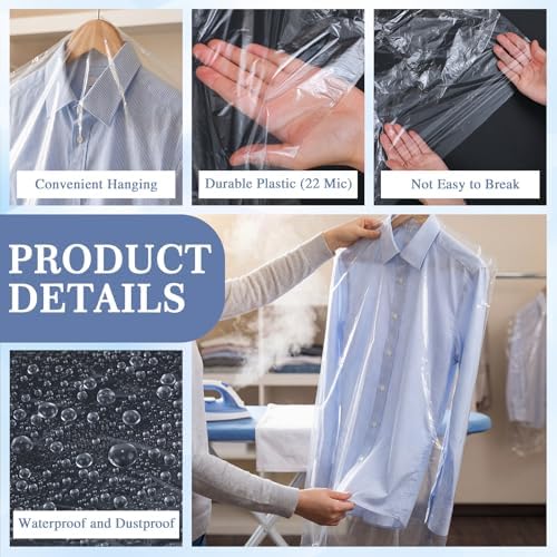 200 Packs Garment Bags for Hanging Clothes, 35"/40"/60"/70" Clear Plastic Dry Cleaner Bags for Shirt, Long Dress, Coat, Closet Storage, Waterproof Dustproof Suit Covers for Closet Travel Moving - Image 3