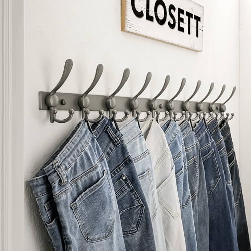 Dseap Coat Rack Wall Mount 37 Inch, Heavy Duty 12-Gauge Base vs Flimsy 1mm, Double-Thick Solid Anti-Snap Hooks, 16” Stud-Mount, Stainless Steel 10-Hook Hanger for Closet Entryway, Grey - Image 6