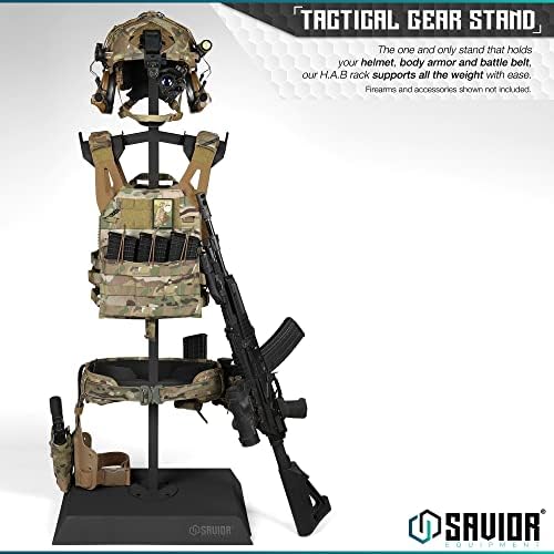 Savior Equipment H.A.B Tactical Gear Stand Helmet Vest Belt Display Rack, Military Gear Holder Plate Carrier Indoor Home Garage Free-Standing Organizer, Heavy Duty Steel Construction Hold Up To 70 lbs - Image 2