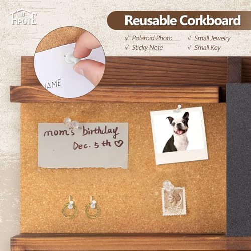 Key Holder for Wall Mount with Mail Organizer, Farmhouse Key Holder for Wall with Shelf, Chalkboard&Corkboard, Entryway Organizer 11 Metal Hooks, Decorative Natural Pine Wood, 14.6*11.1*3.3”, A-Brown - Image 4