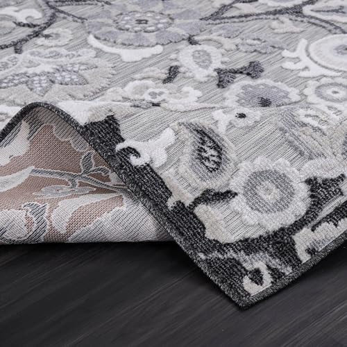 Luul Home Floral Indoor Outdoor Rugs 10x14 Large Area Rug for Living Room, Patio Decor, Kitchen, and Entryway Rug, Washable Stain Resistant Outside Carpet Gray 10 x 14 - Image 4