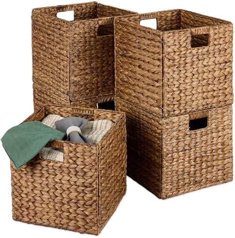 Best Choice Products 10.5x10.5in Pack of 5 Cube Storage Baskets, Water Hyacinth Multipurpose Collapsible Organizers, Handwoven Laundry Totes for Laundry, Living Room, Kids Room & Nursery - Chestnut by BestChoiceProducts