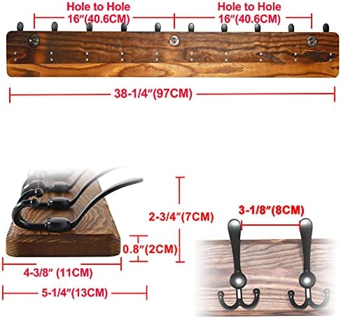 Dseap Coat Rack Wall - Heavy-Duty 38-1/4" Long, with Reinforced 10 Custom Tri-Hooks, Solid Wood Wall Hanger for Coats Hat Jackets - Rustic Farmhouse Entryway Hallway Storage, Natural & Black - Image 6