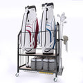 FLYJOE Golf Bag Organizer Storage Golf Bag Rack for Two Golf Bags with Clubs Holder and Golf Equipment Accessories Movable Lockable Wheels for Garage by FLYJOE