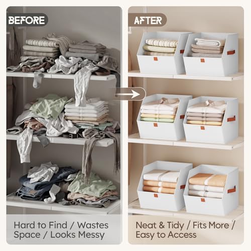 Homsorout Fabric Closet Storage Cubes - 8 Pack Square Storage Bins with Dual Handles for Clothes, Towels, Toys, Cube Storage Organizers for Bedroom, Nursery, Shelves, Closet, Small Spaces, White - Image 3
