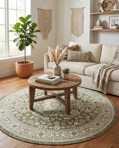 Rugs.com - Outdoor Aztec Rug – 8 Ft Round Green Indoor/Outdoor Rug – Perfect for Patios, Decks, and Porches - Image 5