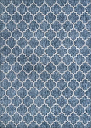 Unique Loom Outdoor Trellis Collection Area Rug (10' x 13' 1" Rectangle, Navy Blue/ Ivory) - Image 3