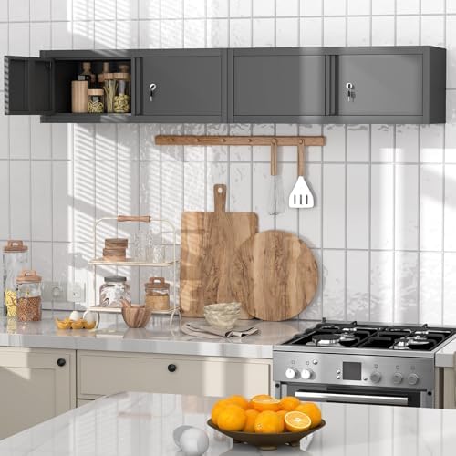 GREATMEET Metal Wall Cabinet with Lock and Doors (Black, 13" H) - Image 5