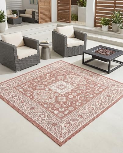 Rugs.com - Outdoor Aztec Rug – 6 Ft Square Rust Red Indoor/Outdoor Rug – Perfect for Patios, Decks, and Porches - Image 6