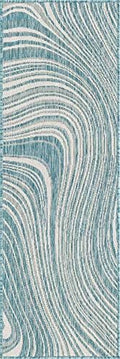 Unique Loom Outdoor Modern Collection Area Rug - Pool (2' x 6' 1" Runner, Light Aqua/ Blue) by UniqueLoom
