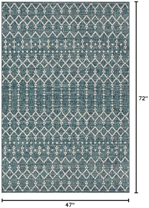 Eyely Moroccan Textured Weave Area Rug 4X6 Teal/Gray, Indoor Outdoor Rug - Image 2