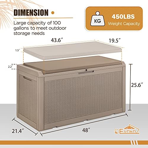 Devoko 100 Gallon Resin Waterproof Outdoor Storage Box with Cushion - Image 6